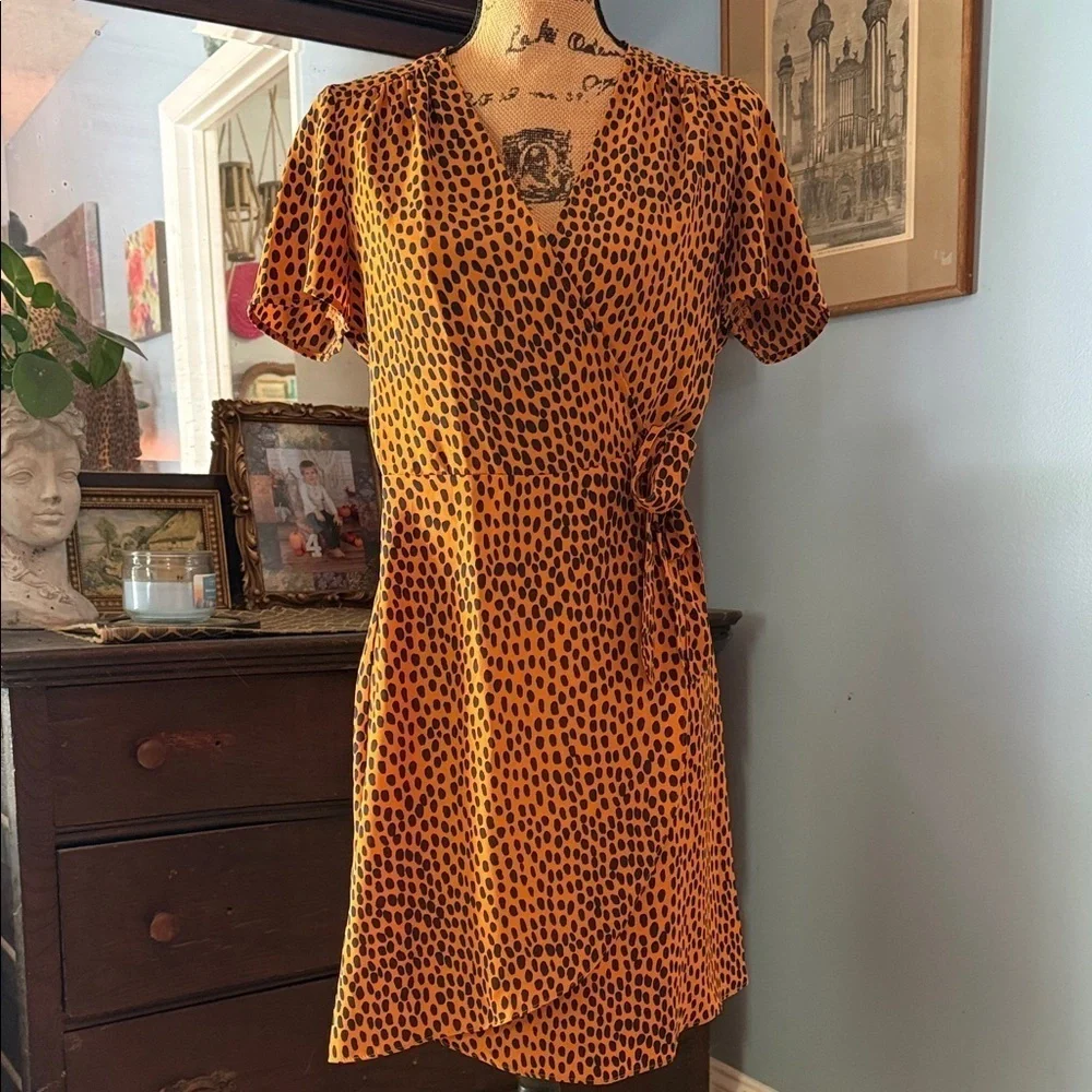 J.Crew Orange and Navy Cheetah Print Wrap Dress
